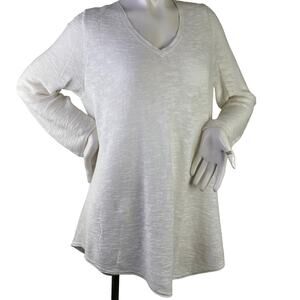 Womens White Loose Knit Long Sleeve V Neck Swing Lightweight Spring Sweater S M